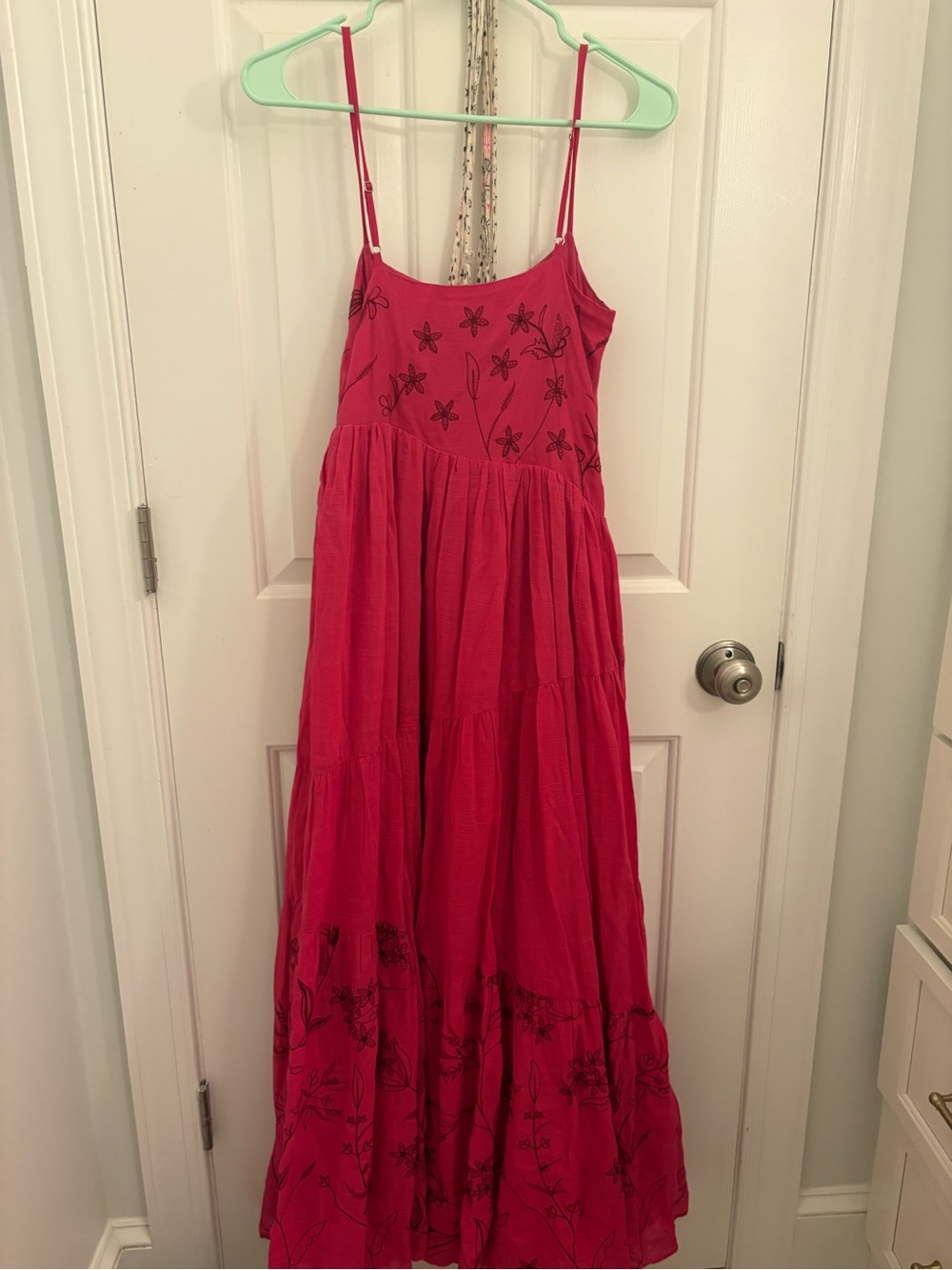 Anthropologie pink Embroidered Spaghetti-Strap Maxi Dress